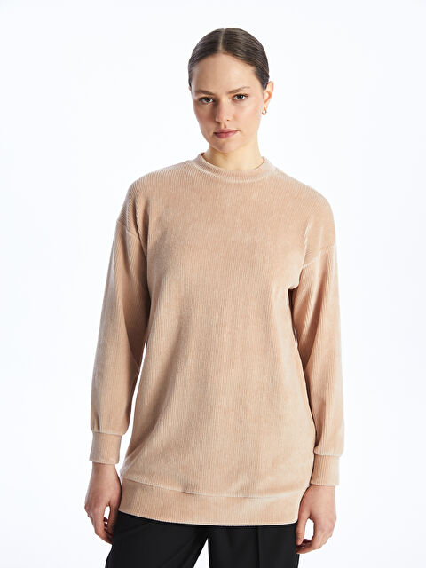 LCW Modest Bisiklet Yaka Düz Uzun Kollu Kadife Kadın Tunik - W3HC05Z8-VES