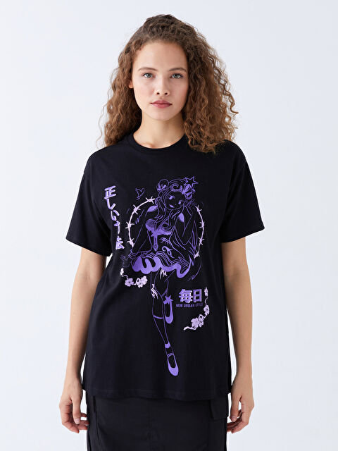 XSIDE Bisiklet Yaka Baskılı Kısa Kollu Kadın Tişört - W3HC55Z8-CVL