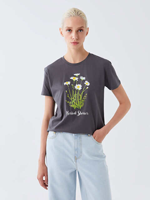 XSIDE Bisiklet Yaka Baskılı Kısa Kollu Kadın Tişört - W3HC63Z8-VDL