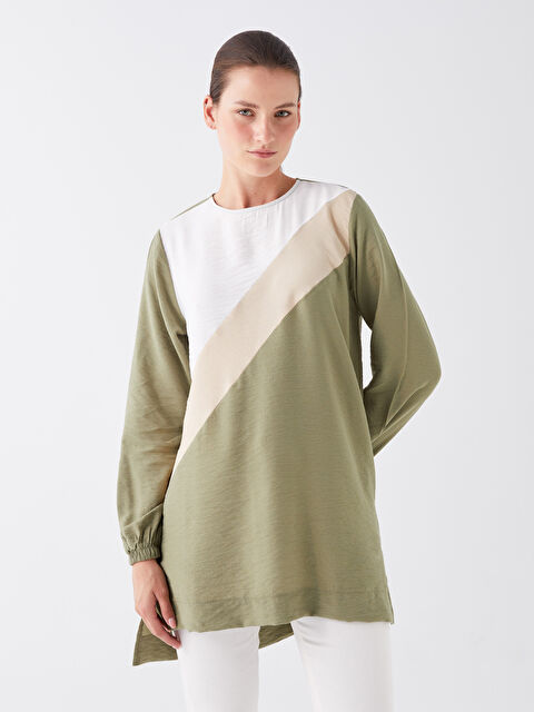 LCWAIKIKI Classic Bisiklet Yaka Renk Bloklu Uzun Kollu Kadın Tunik - W3HD58Z8-VVG