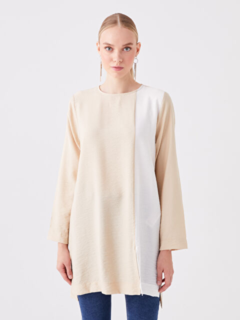 LCWAIKIKI Classic Bisiklet Yaka Renk Bloklu Uzun Kollu Kadın Tunik - W3HD60Z8-VY7