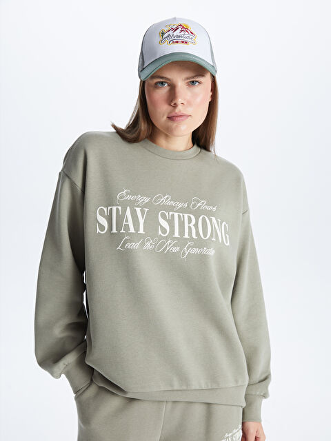 XSIDE ACTIVE Bisiklet Yaka Baskılı Uzun Kollu Oversize Kadın Sweatshirt - W3HD88Z8-VJ5