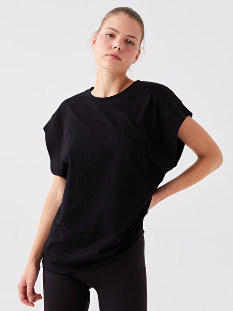 XSIDE ACTIVE Bisiklet Yaka Düz Kısa Kollu Oversize Kadın Spor Atlet - W3HD91Z8-CVL