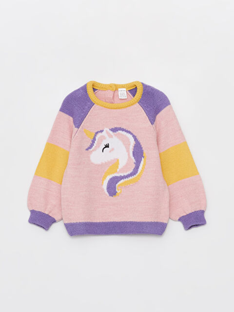 LCW Kids Bisiklet Yaka Desenli Triko Kız Çocuk Kazak - W3HH63Z1-GAT