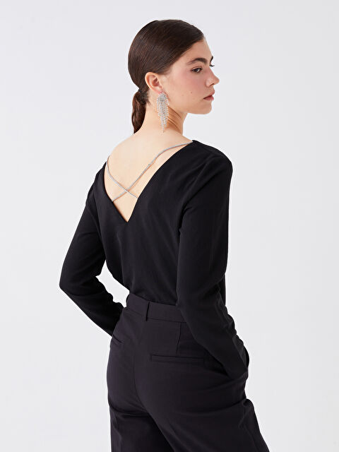 LCW Vision V Yaka Düz Uzun Kollu Kadın Bluz - W3HH82Z8-CVL