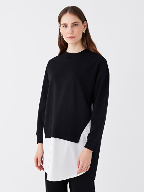 LCW Modest Bisiklet Yaka Düz Oversize Kadın Sweatshirt Tunik - W3HI60Z8-RQN