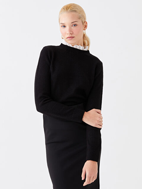 LCW Vision Bisiklet Yaka Düz Uzun Kollu Kadın Triko Kazak - W3HJ53Z8-CVL