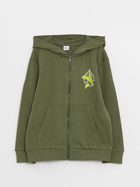 LCW Kids Kapüşonlu Baskılı Uzun Kollu Erkek Çocuk Fermuarlı Sweatshirt - W3HL01Z4-H70