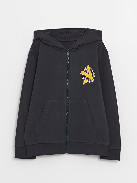 LCW Kids Kapüşonlu Baskılı Uzun Kollu Erkek Çocuk Fermuarlı Sweatshirt - W3HL01Z4-JTK
