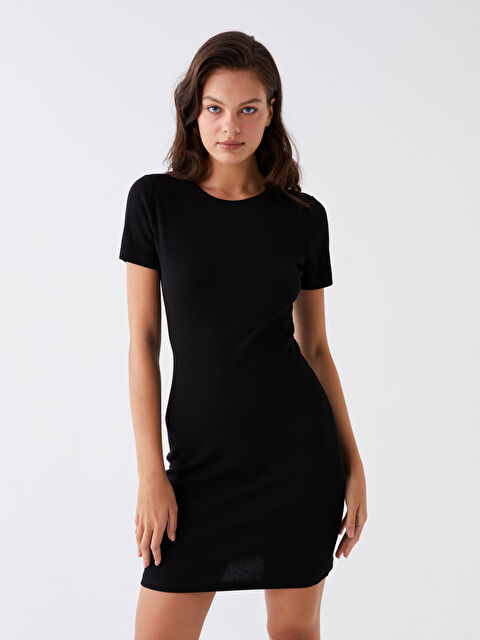 LCW Vision Bisiklet Yaka Düz Kısa Kollu Kadın Elbise - W3HL66Z8-CVL