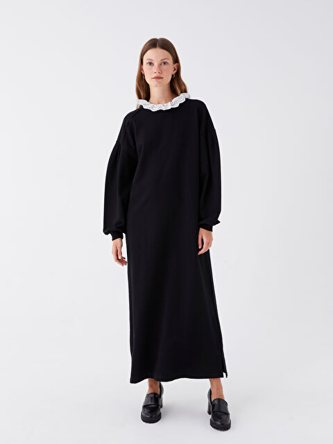 LCW Modest Bisiklet Yaka Düz Uzun Kollu Kadın Elbise - W3HM30Z8-RQL