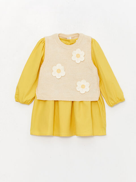 LCW Kids Bisiklet Yaka Kız Çocuk Elbise ve Süveter 2'li Takım - W3HN80Z1-G1Q