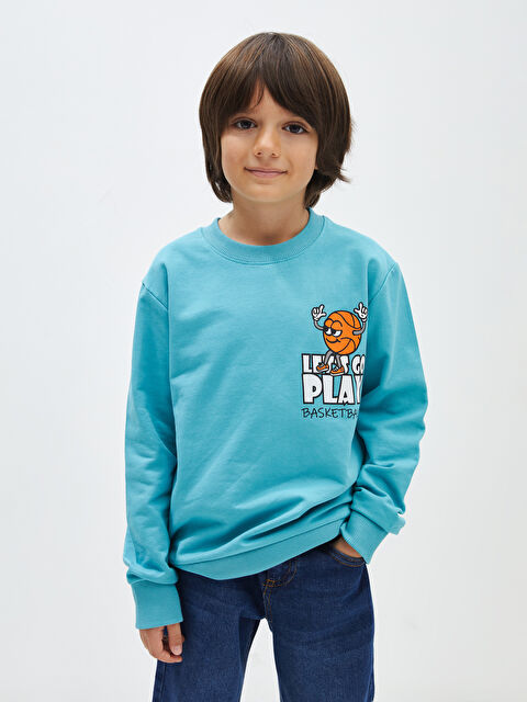 LCW Kids Bisiklet Yaka Baskılı Uzun Kollu Erkek Çocuk Sweatshirt - W3HO42Z4-GDC