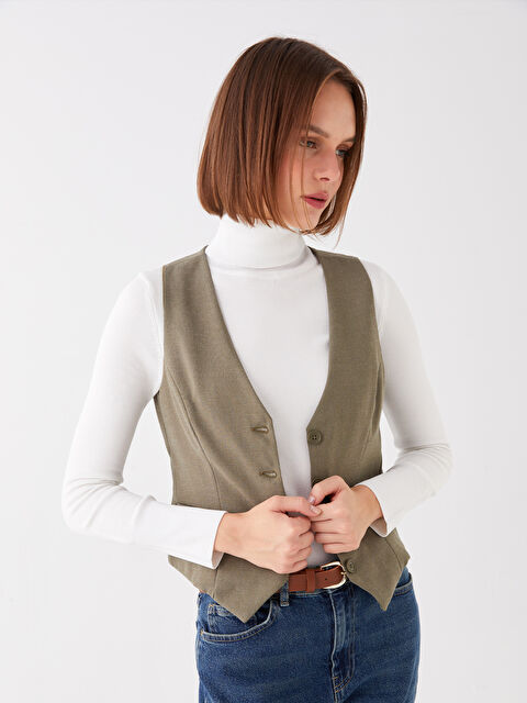 LCW Vision Kadın V Yaka Düz Klasik Yelek - W3HO66Z8-VCE