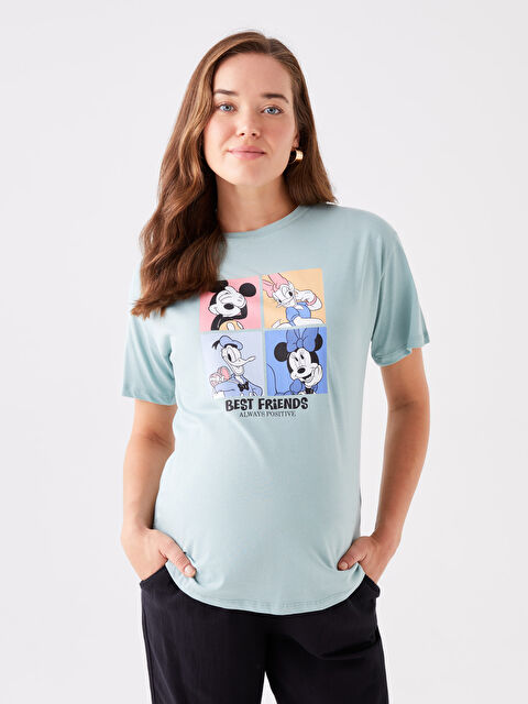 LCWAIKIKI Maternity Bisiklet Yaka Mickey Mouse Baskılı Kısa Kollu Hamile Tişört - W3HO86Z8-GBZ
