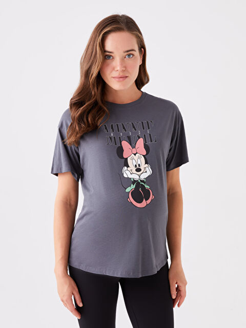 LCWAIKIKI Maternity Bisiklet Yaka Baskılı Kısa Kollu Hamile Tişört - W3HO87Z8-HLC