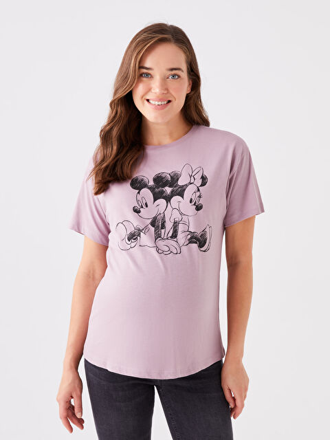 LCWAIKIKI Maternity Bisiklet Yaka Mickey Mouse Baskılı Kısa Kollu Hamile Tişört - W3HO88Z8-GPB
