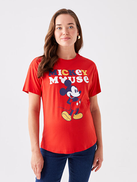 LCWAIKIKI Maternity Bisiklet Yaka Mickey Mouse Baskılı Kısa Kollu Hamile Tişört - W3HP65Z8-R21