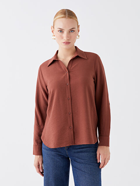 LCWAIKIKI Basic Düz Uzun Kollu Kadın Gömlek - W3HR95Z8-GZM