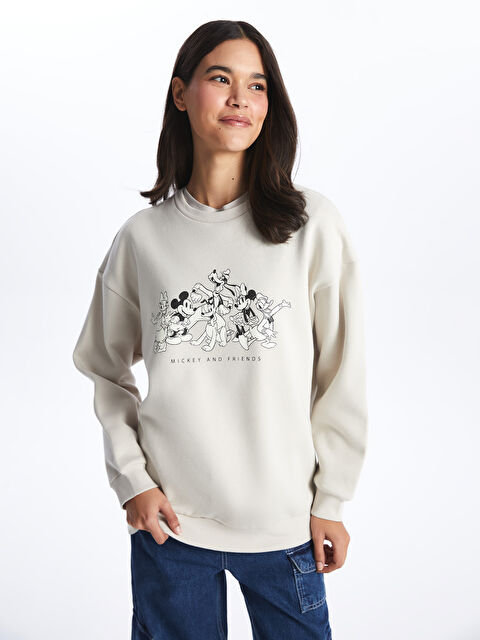 LCW Vision Bisiklet Yaka Mickey ve Arkadaşları Baskılı Oversize Kadın Kalın Sweatshirt Tunik - W3HT72Z8-G5M