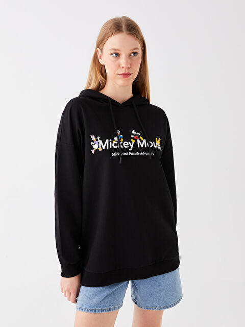 LCW Vision Mickey ve Arkadaşları Baskılı Oversize Kadın Kalın Hoodie
