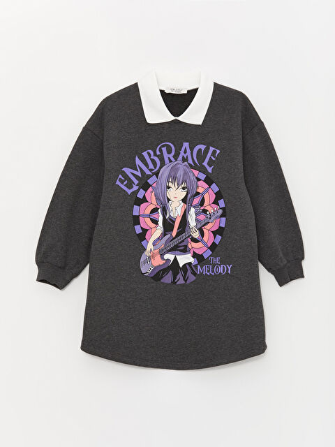 LCW Kids Gömlek Yaka Baskılı Uzun Kollu Kız Çocuk Elbise - W3HT82Z4-HHY