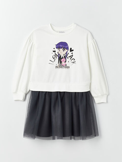 LCW Kids Crew Neck Printed Long Sleeve Girls' Dress - W3HT89Z4-FEU