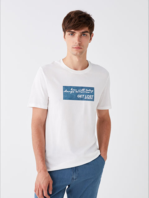 XSIDE Bisiklet Yaka Kısa Kollu Baskılı Penye Erkek Tişört - W3HU18Z8-R9J