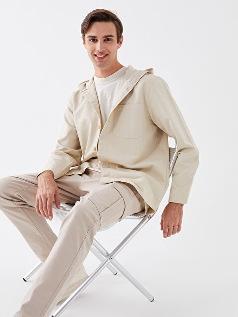 XSIDE Kapüşonlu Rahat Kalıp Uzun Kollu Erkek Gömlek Ceket - W3HU43Z8-V1H