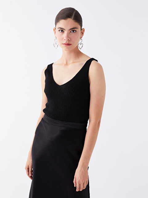 LCW Vision Kadın V Yaka Düz Triko Atlet - W3I010Z8-CVL