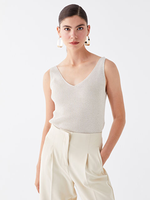 LCW Vision Kadın V Yaka Düz Triko Atlet - W3I010Z8-R9J