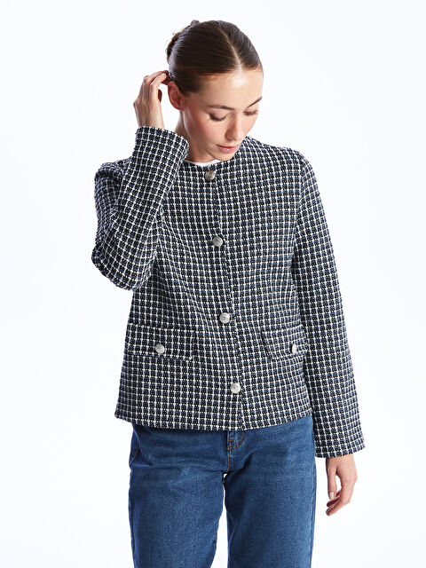 LCWAIKIKI Classic Bisiklet Yaka Desenli Uzun Kollu Kadın Tüvit Ceket - W3I043Z8-MHY