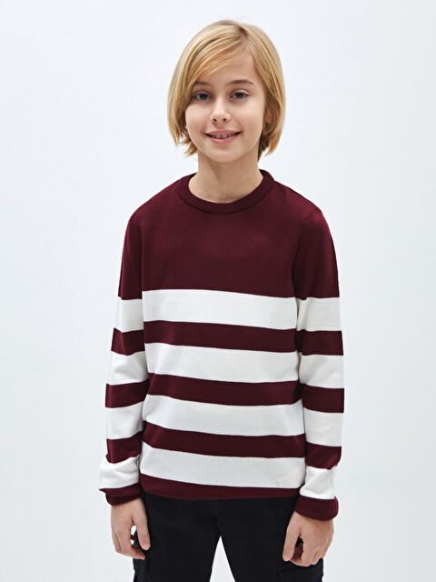 LCW Kids Bisiklet Yaka Çizgili Uzun Kollu Erkek Çocuk Triko Kazak - W3I048Z4-E48