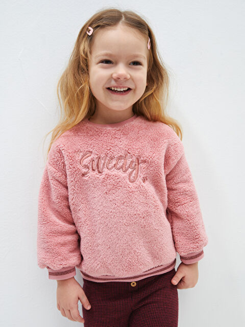 LCW baby Bisiklet Yaka Uzun Kollu Nakış Detaylı Pelüş Kız Bebek Sweatshirt - W3I301Z1-FFK