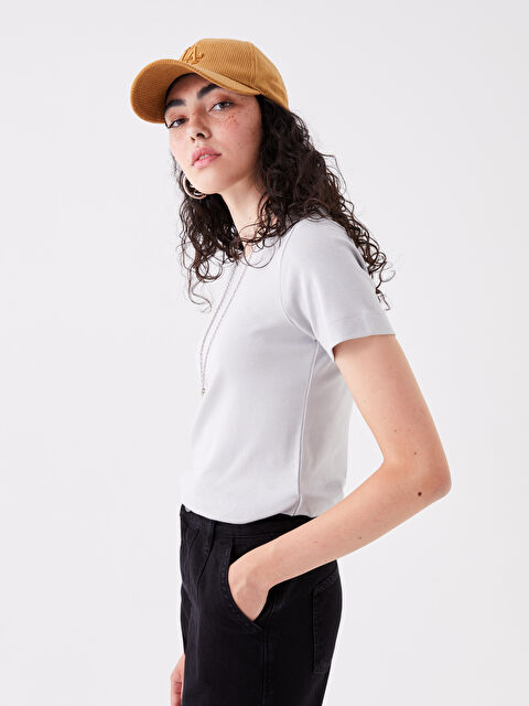 LCW Vision Bisiklet Yaka Düz Kısa Kollu Kadın Tişört - W3I303Z8-KXV