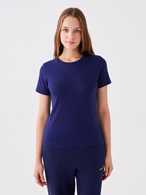 LCW Vision Bisiklet Yaka Düz Kısa Kollu Kadın Tişört - W3I303Z8-R42