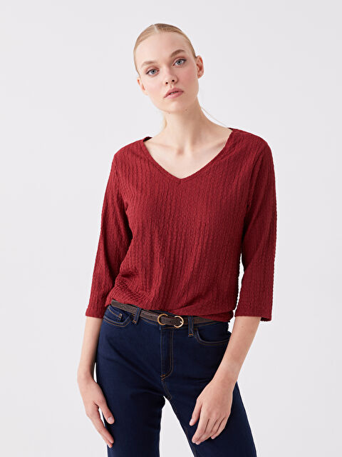 LCWAIKIKI Basic Kadın V Yaka Düz Tişört - W3I326Z8-R3K