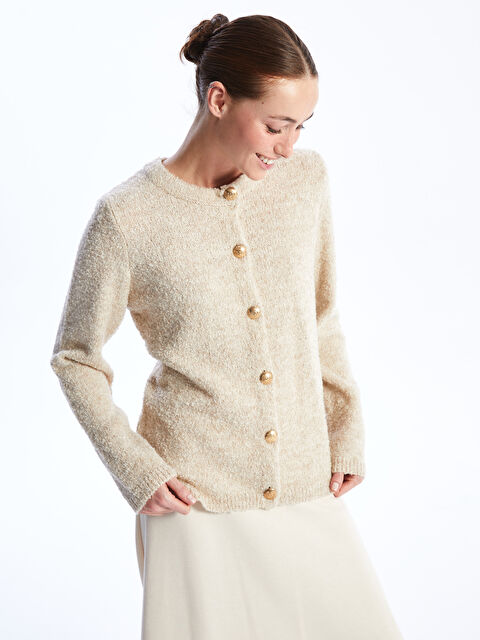 LCWAIKIKI Classic Bisiklet Yaka Düz Uzun Kollu Kadın Triko Hırka - W3I383Z8-QYV