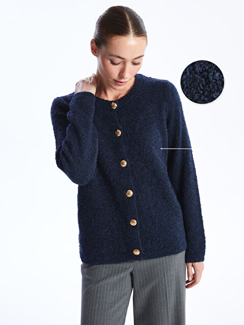 LCWAIKIKI Classic Bisiklet Yaka Düz Uzun Kollu Kadın Triko Hırka - W3I383Z8-RRK