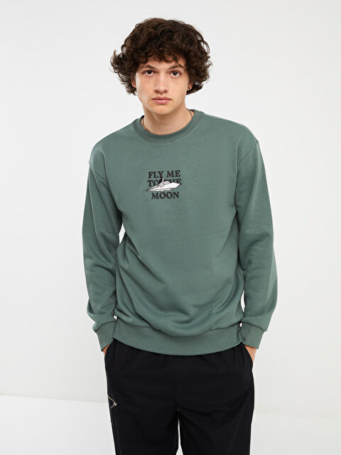 XSIDE Bisiklet Yaka Baskılı Erkek Kalın Sweatshirt - W3I407Z8-HBA