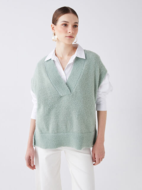 LCWAIKIKI Classic V Yaka Düz Oversize Kadın Triko Süveter - W3I417Z8-VG5