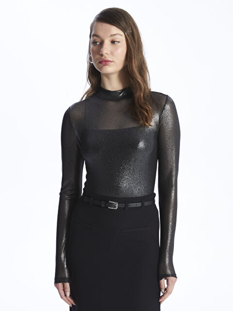 XSIDE Dik Yaka Parlak Görünümlü Uzun Kollu Kadın Bluz - W3I541Z8-CVL