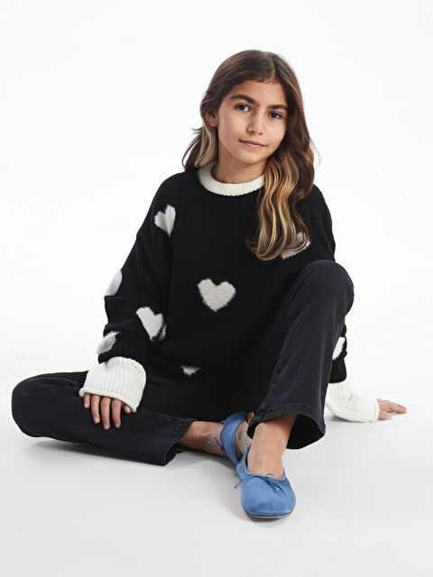 LCW Kids Bisiklet Yaka Desenli Uzun Kollu Kız Çocuk Triko Kazak - W3I590Z4-CVL