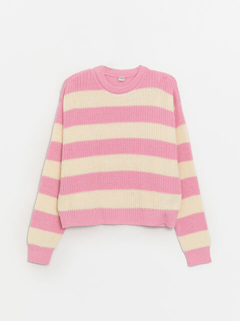 LCW Kids Bisiklet Yaka Çizgili Uzun Kollu Kız Çocuk Triko Kazak - W3I598Z4-LF1