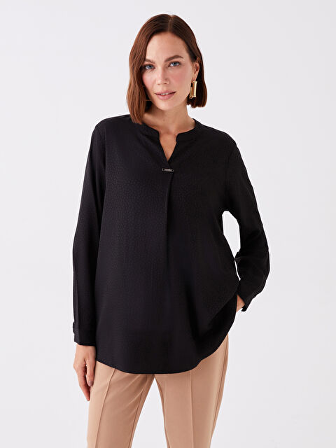 LCW Grace Kaçık Yaka Desenli Uzun Kollu Kadın Bluz - W3I646Z8-CVL