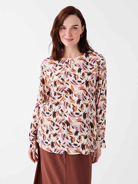 LCW Grace Bisiklet Yaka Desenli Uzun Kollu Kadın Bluz - W3I647Z8-LRA