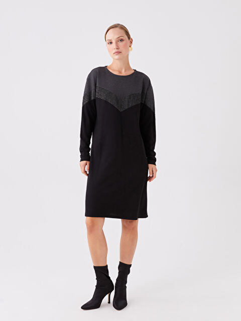 LCWAIKIKI Classic Bisiklet Yaka Renk Bloklu Uzun Kollu Elbise - W3I703Z8-CVL