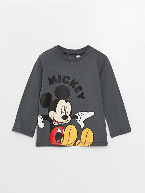 LCW baby Bisiklet Yaka Uzun Kollu Mickey Mouse Baskılı Erkek Bebek Tişört - W3I766Z1-HGL