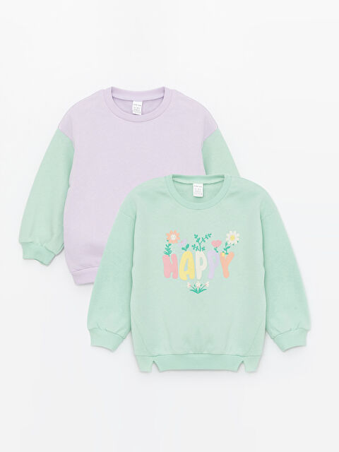 LCW baby Bisiklet Yaka Uzun Kollu Baskılı Kız Bebek Sweatshirt 2'li - W3I830Z1-G0W