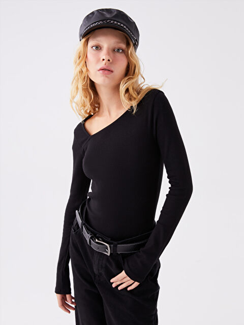 XSIDE Kayık Yaka Düz Uzun Kollu Kadın Çıtçıtlı Body - W3I839Z8-CVL